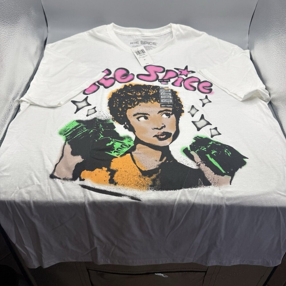 Ice Spice Money Pose Airbrush White T-Shirt X-LARGE New